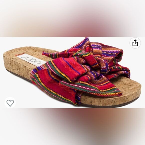 Sugar striped bow cork sole slip on slide sandals. New. Size 7. - Picture 1 of 9